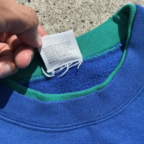 Cheetah VTG 90s Sweatshirt Sweater Green Black Colorblock Stripe Pullover Mens L - Picture 4 of 12